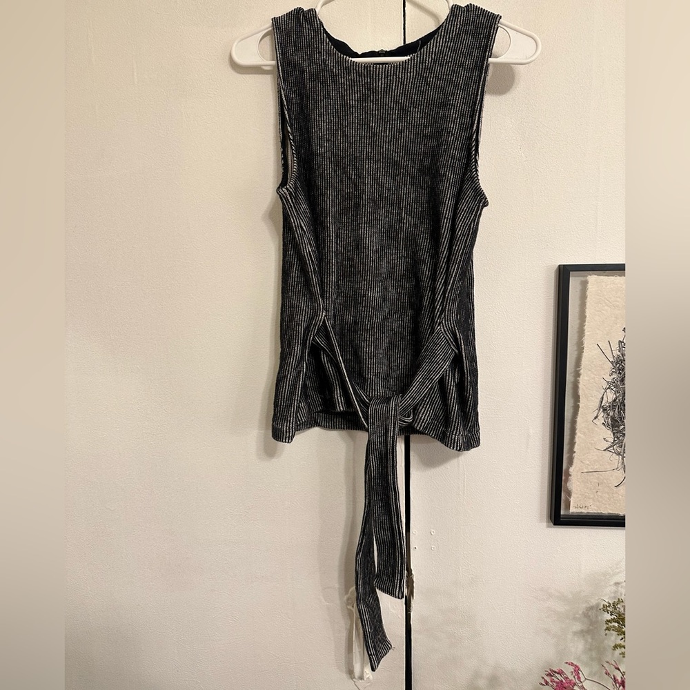 Madewell Cream & Black Ribbed Sleeveless Top with Self Tie Belt